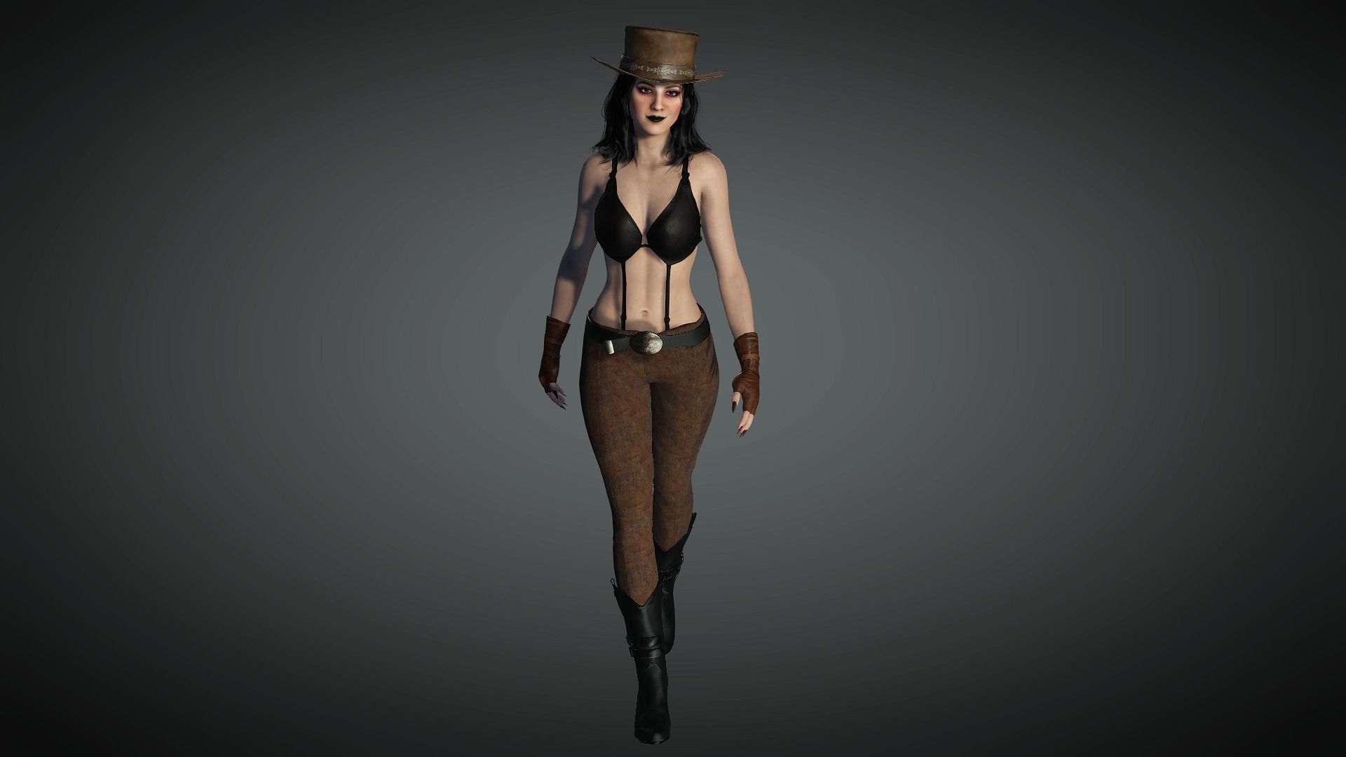 AAA Steampunk Female Character 01 Low-poly 3D model_4