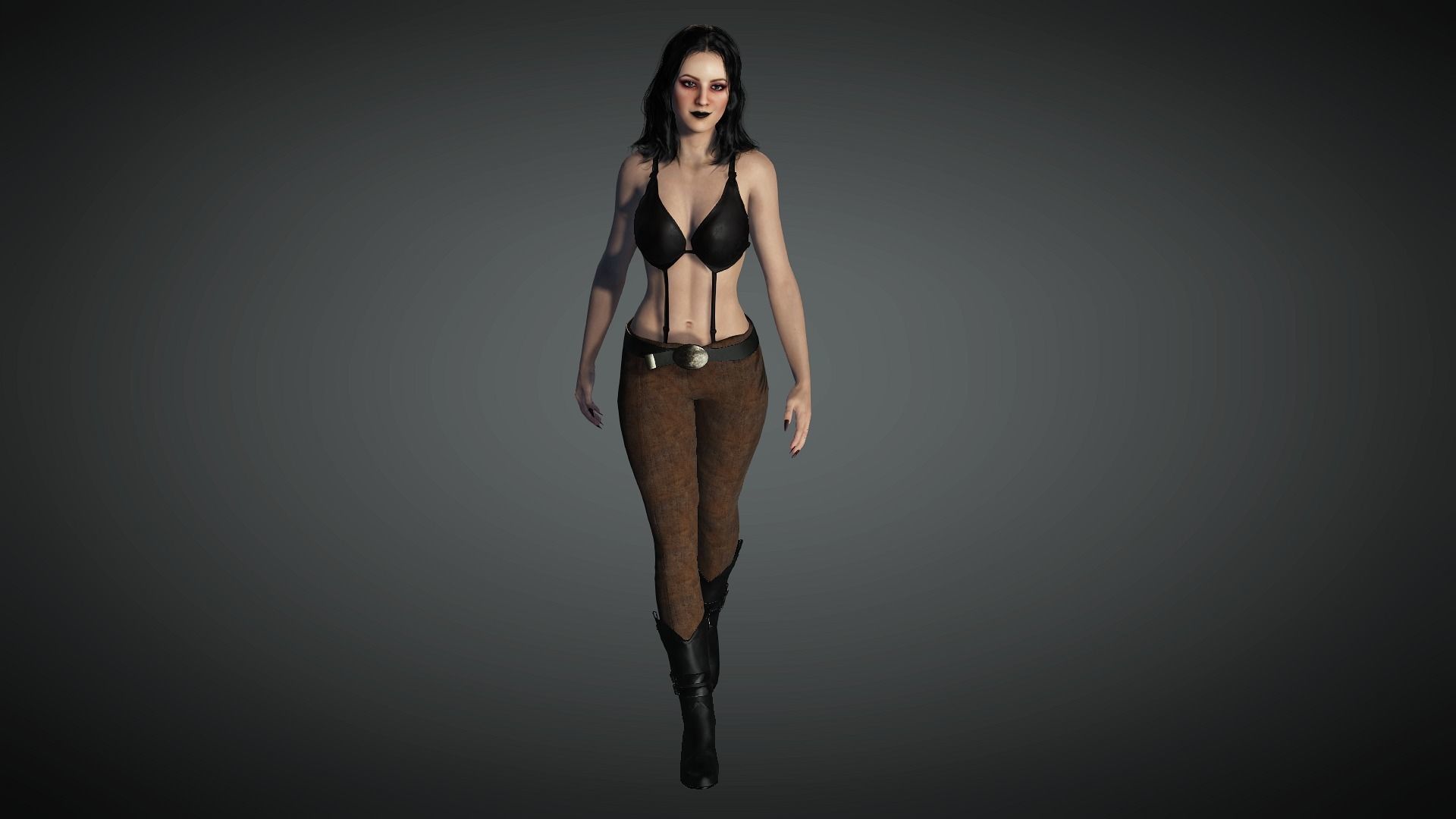 AAA Steampunk Female Character 01 Low-poly 3D model_7