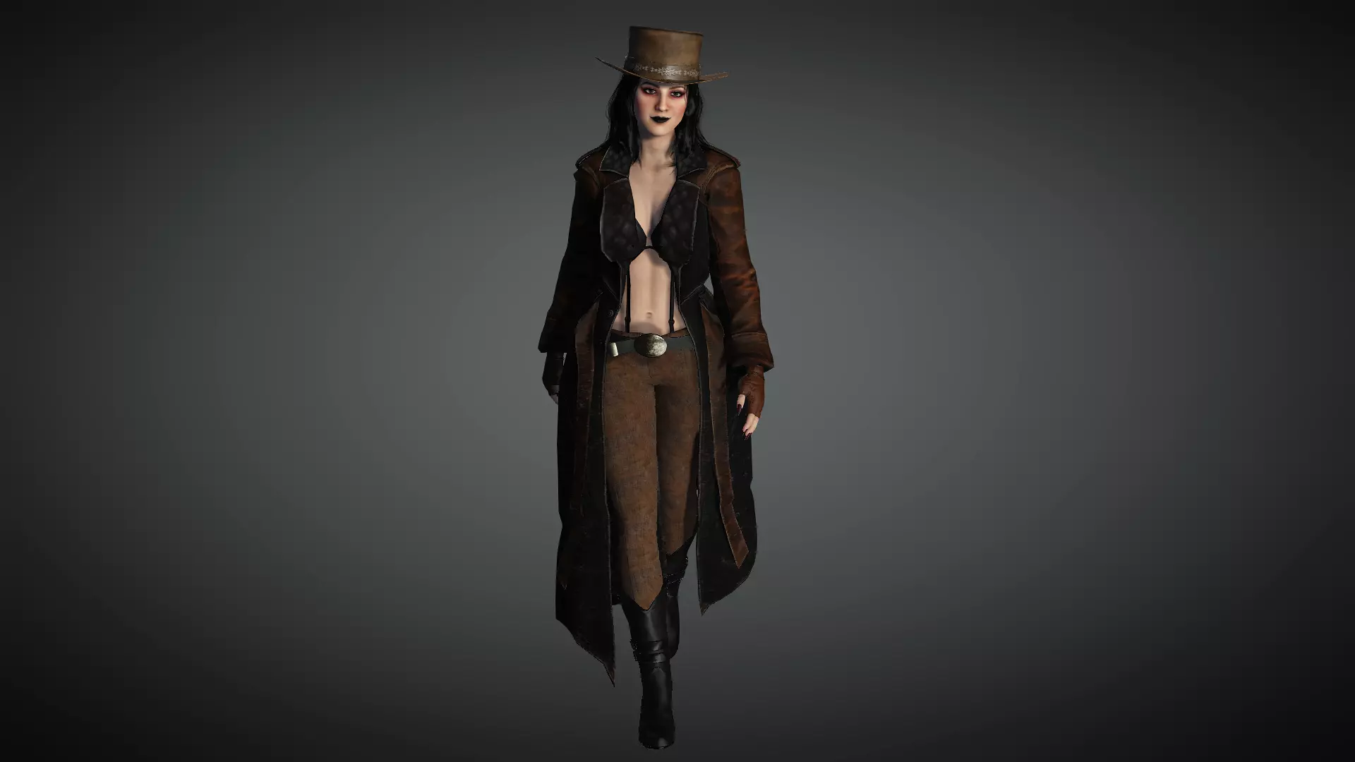 AAA Steampunk Female Character 01 Low-poly 3D model_0