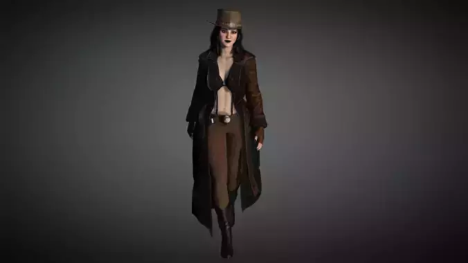 AAA Steampunk Female Character 01 Low-poly 3D model