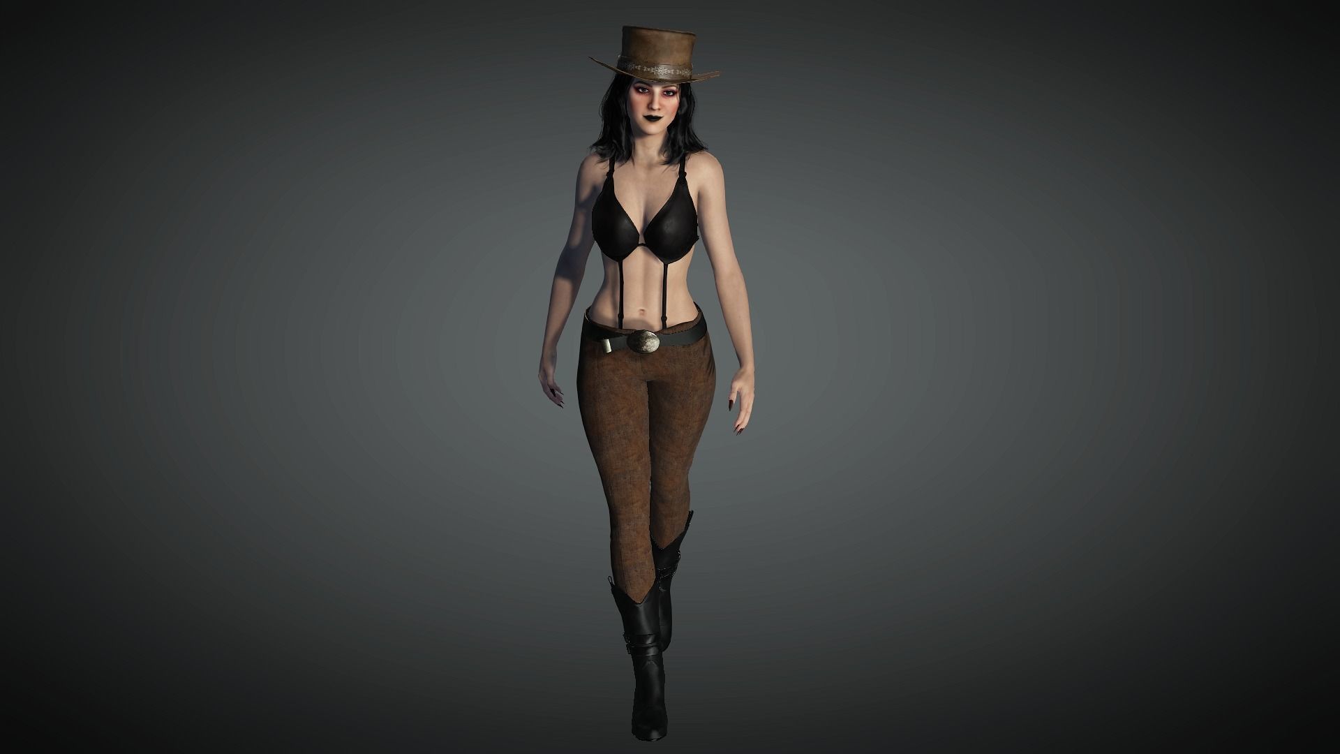 AAA Steampunk Female Character 01 Low-poly 3D model_5