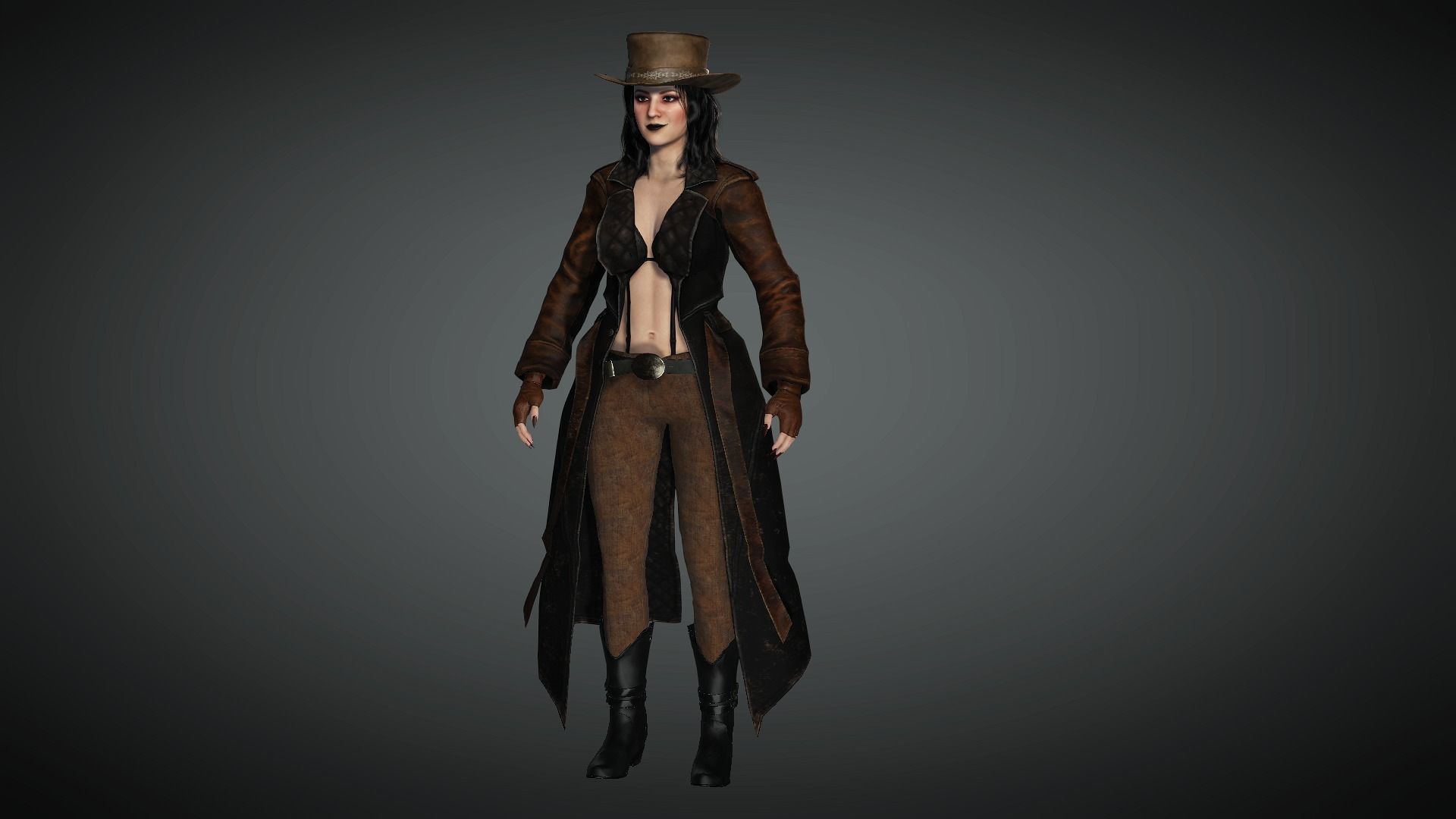 AAA Steampunk Female Character 01 Low-poly 3D model_16