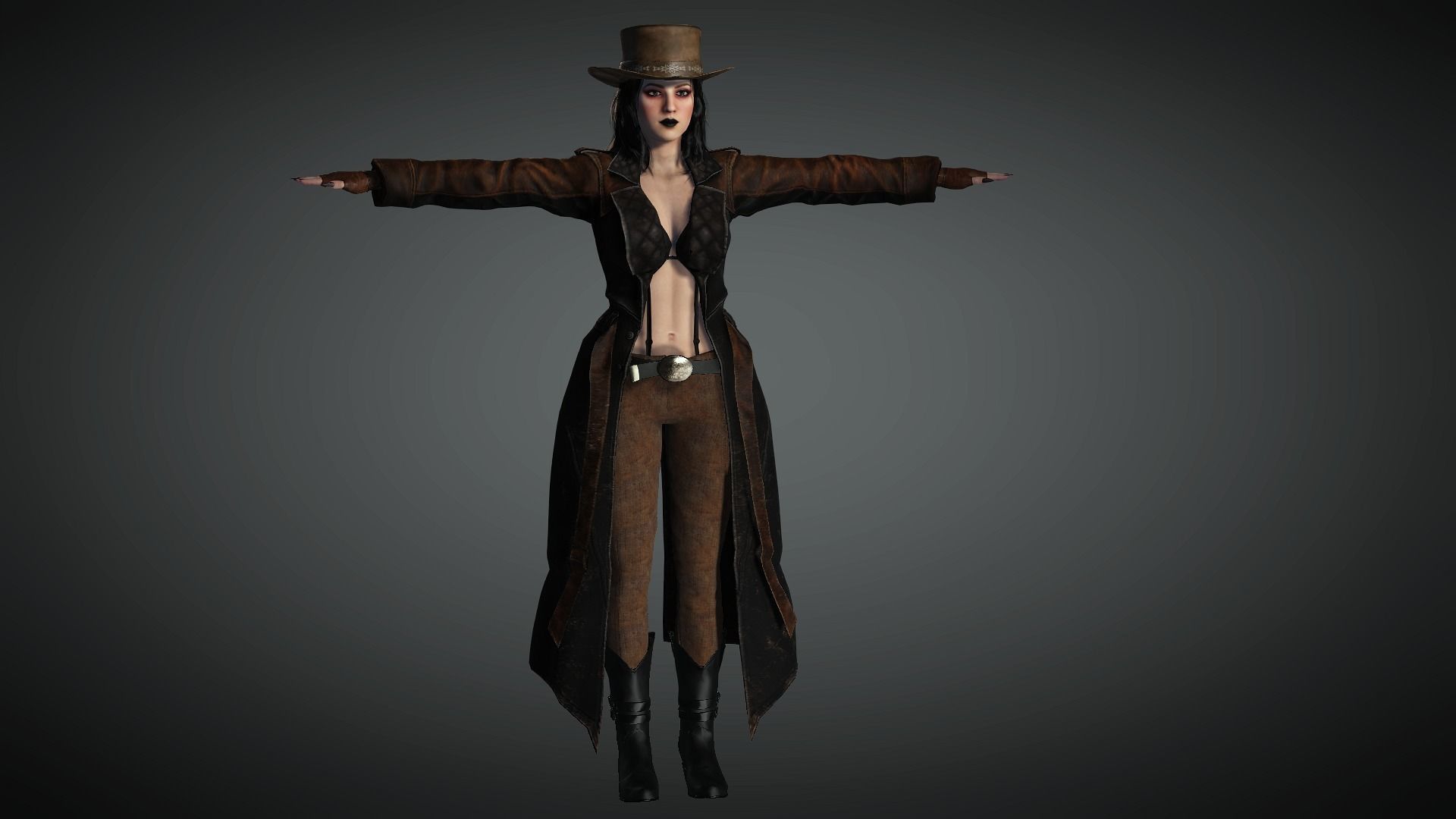 AAA Steampunk Female Character 01 Low-poly 3D model_21