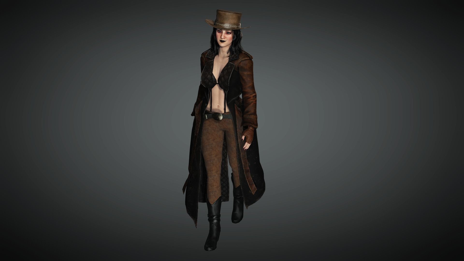 AAA Steampunk Female Character 01 Low-poly 3D model_14