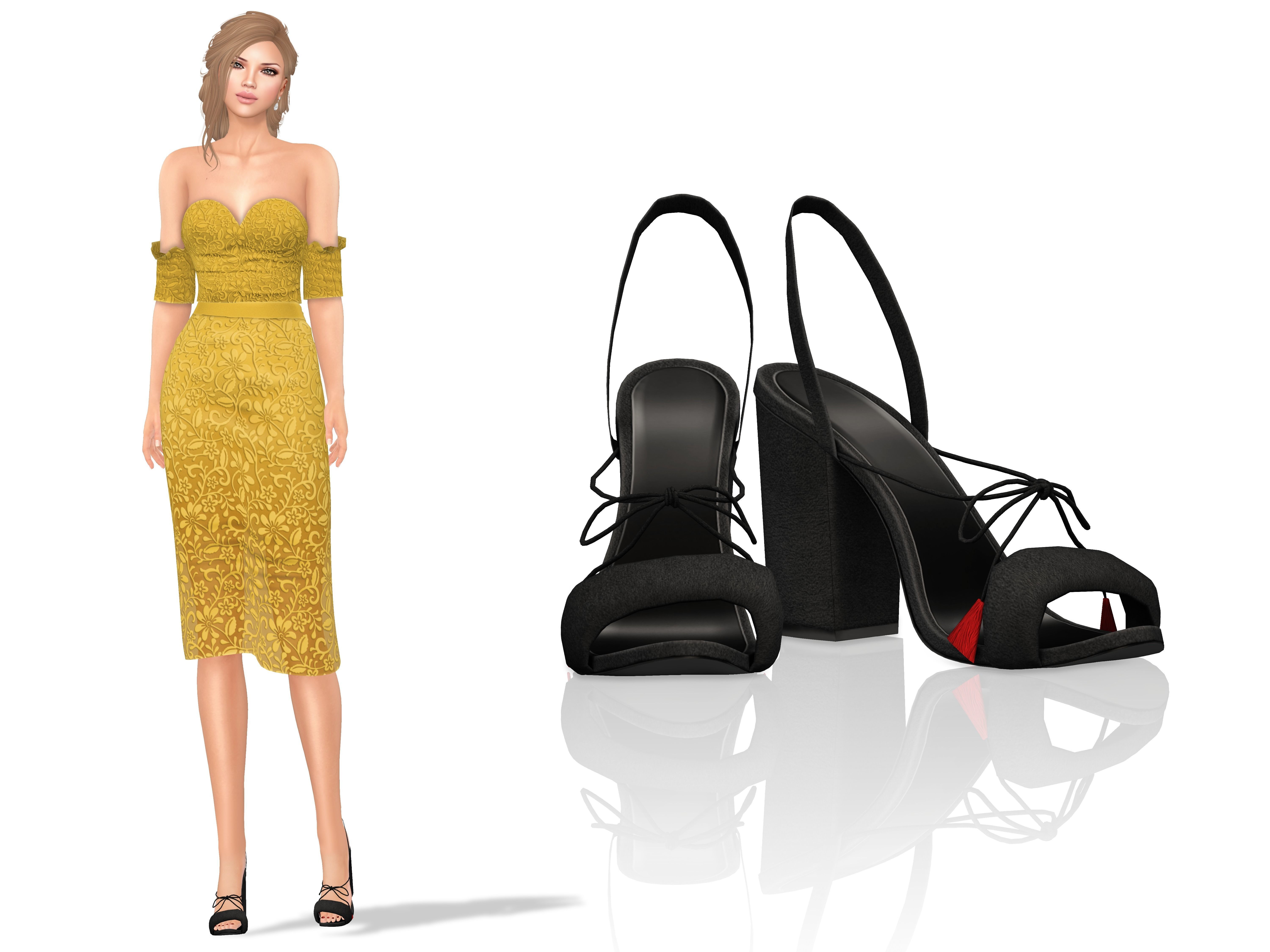 Female Black Suede Heels Low-poly 3D model_2