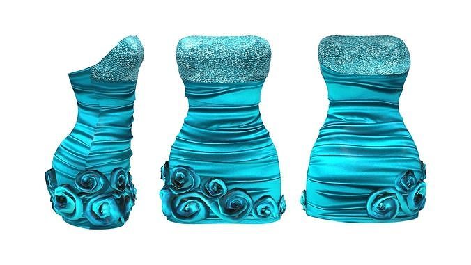 Strapless Prom Dress with Roses Low-poly 3D model