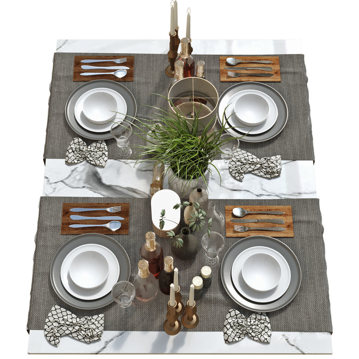 Tableware set 150 Low-poly 3D model_1