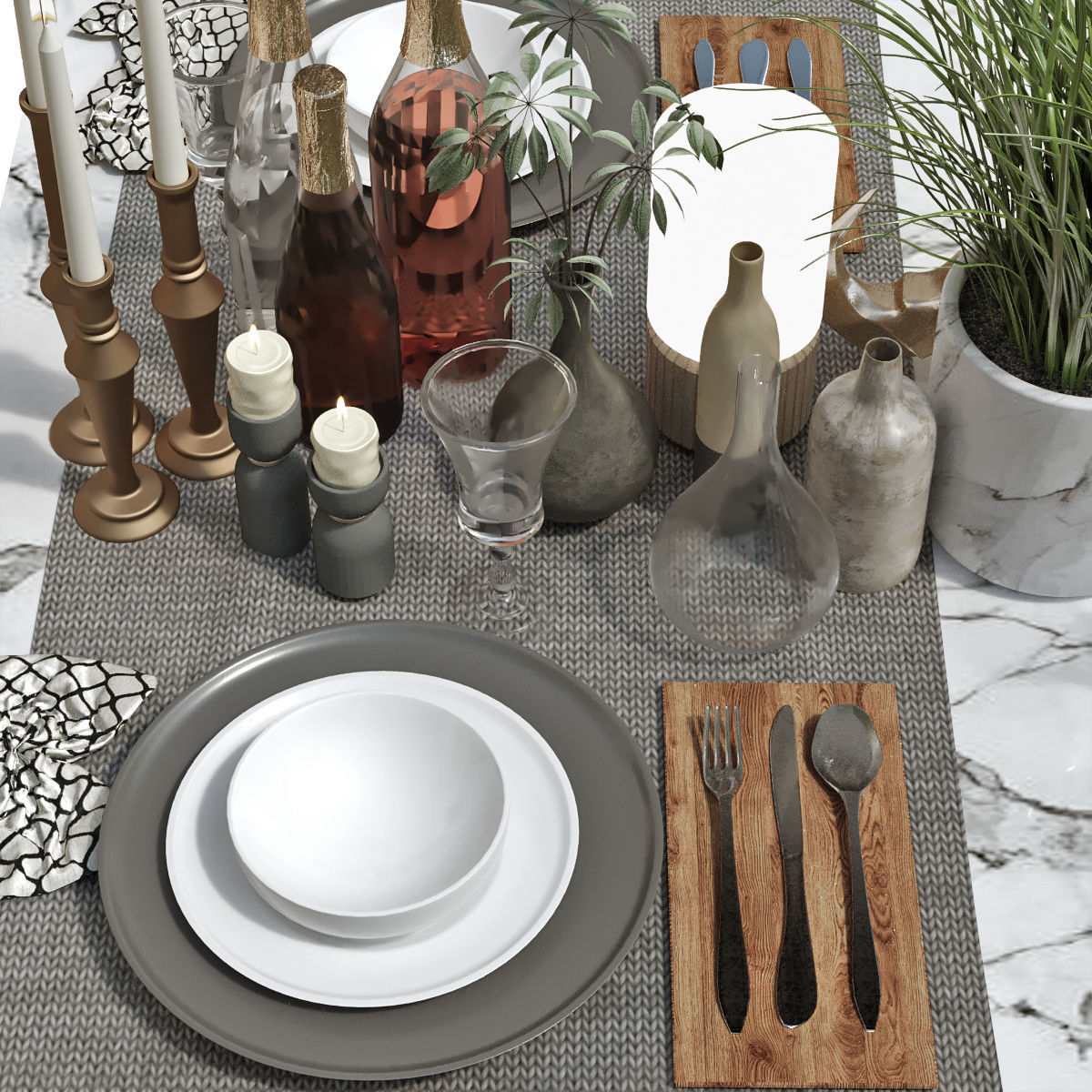 Tableware set 150 Low-poly 3D model_2