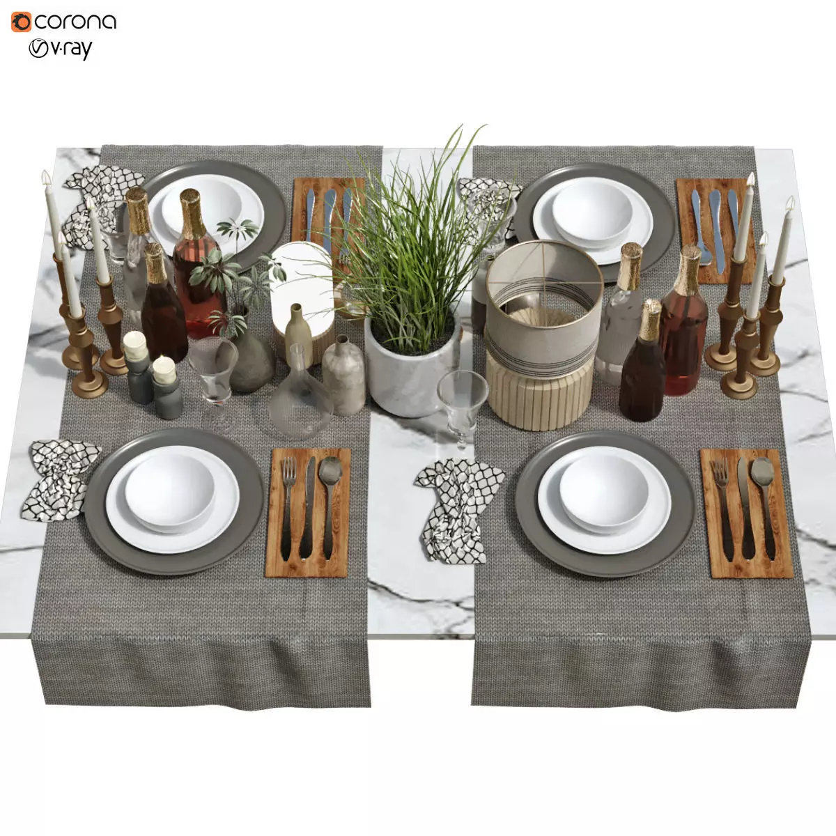 Tableware set 150 Low-poly 3D model_0