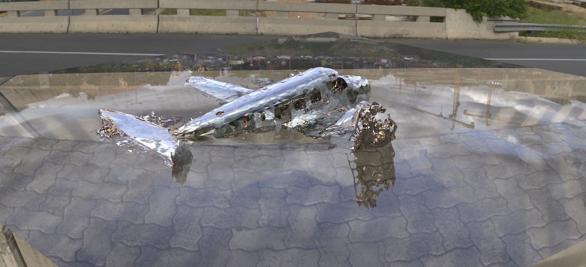 Airplane 3D model crash wrecked 3D model_1