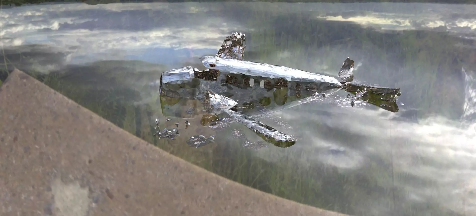 Airplane 3D model crash wrecked 3D model_0