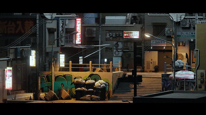 Cyberpunk Street 3D model 2