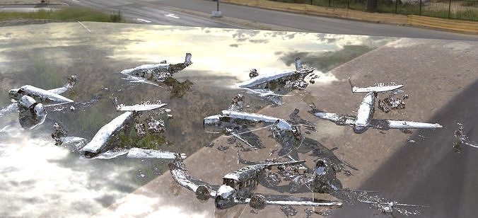 Airplane 3D model crash wrecked 2 models plane graveyard 3D 3D model