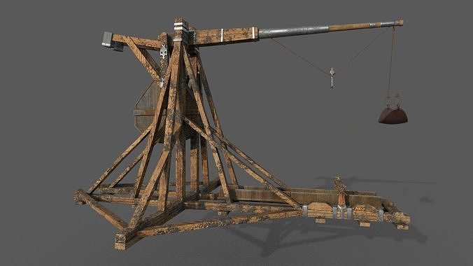 Trebuchet wooden crane Low-poly 3D model