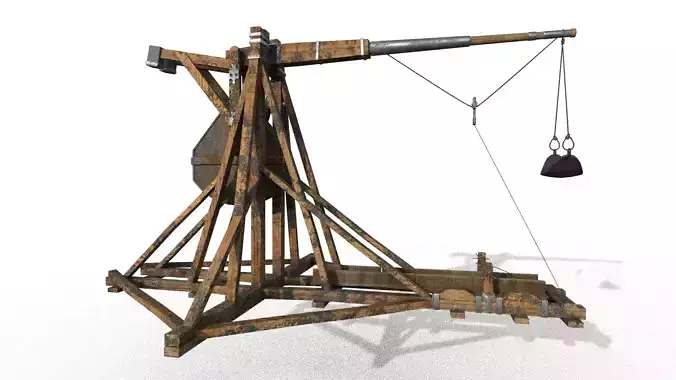 Trebuchet wooden crane Low-poly 3D model