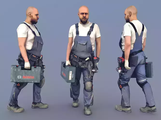 Photorealistic Construction Worker Character Low-poly 3D model