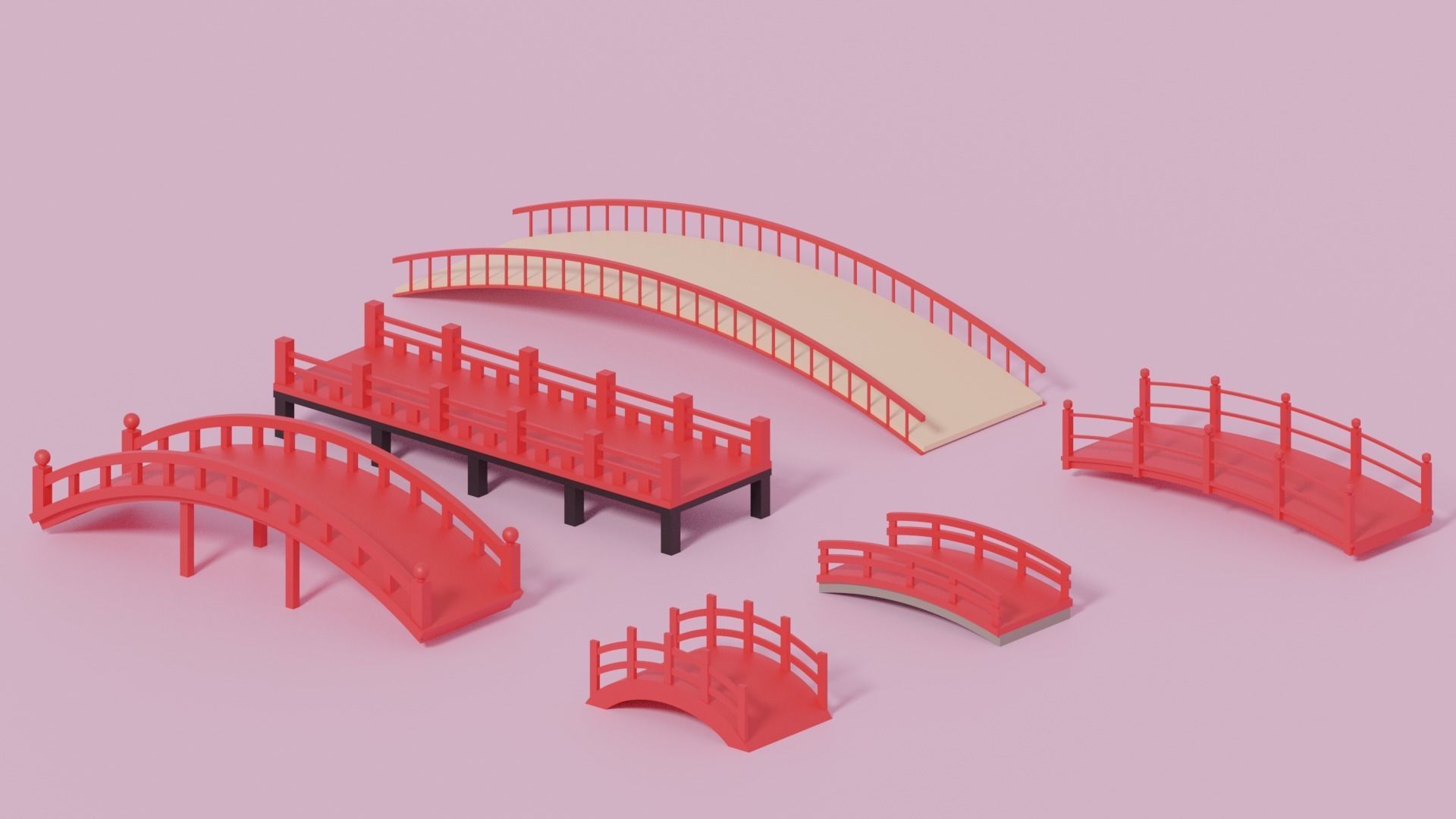 Cartoon Asian Japanese Bridge Collection 3D model_1