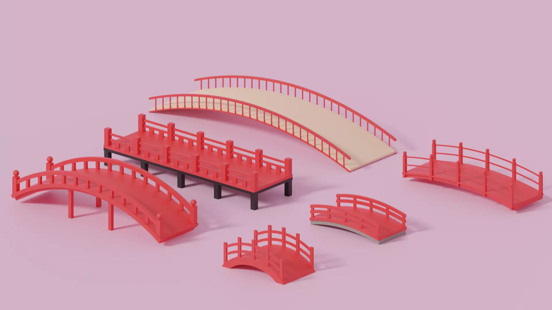 Cartoon Asian Japanese Bridge Collection 3D model_0
