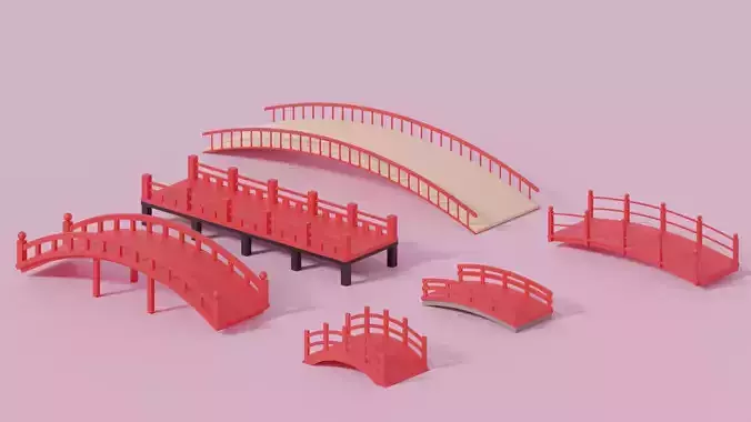 Cartoon Asian Japanese Bridge Collection 3D model