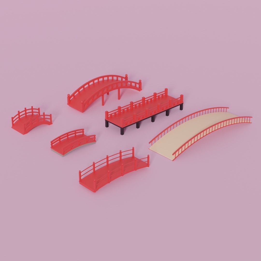 Cartoon Asian Japanese Bridge Collection 3D model_10