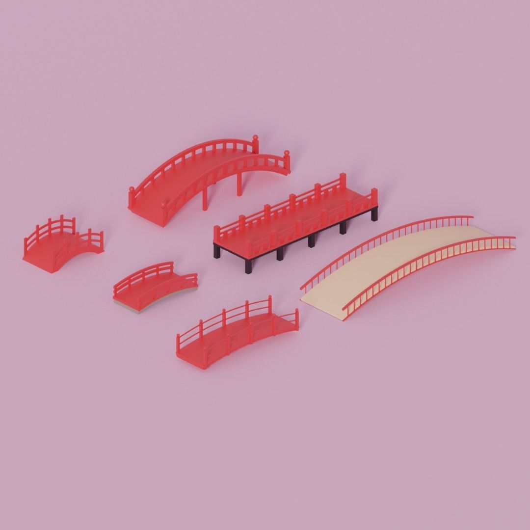 Cartoon Asian Japanese Bridge Collection 3D model_9