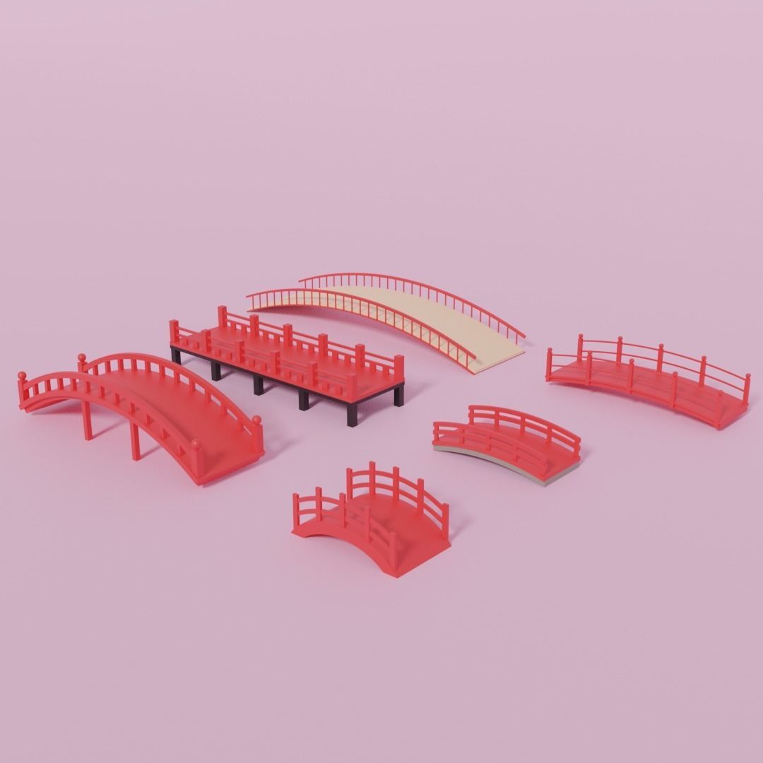Cartoon Asian Japanese Bridge Collection 3D model_5