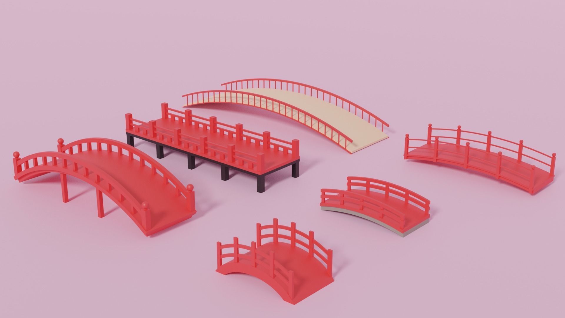 Cartoon Asian Japanese Bridge Collection 3D model_3