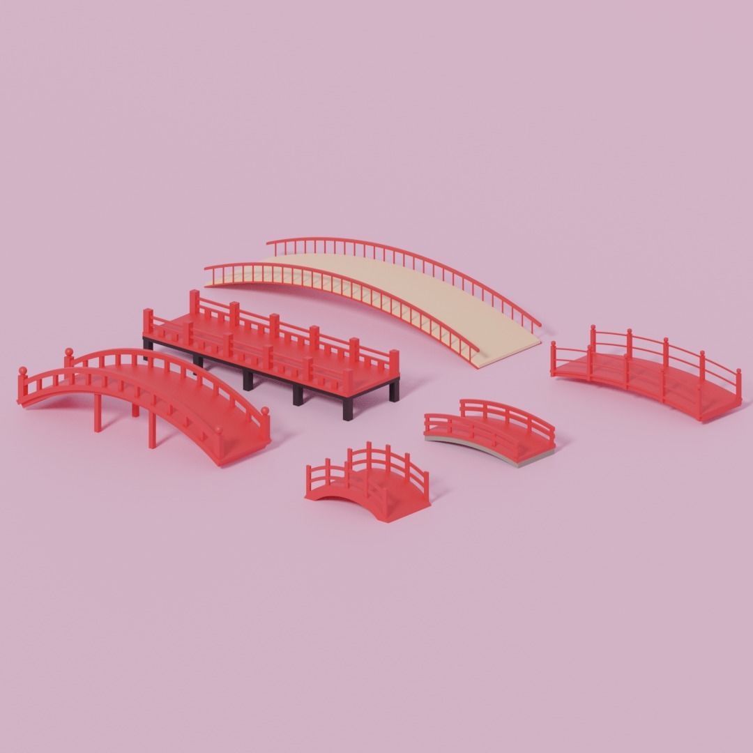 Cartoon Asian Japanese Bridge Collection 3D model_4