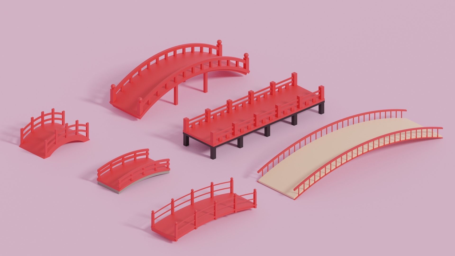 Cartoon Asian Japanese Bridge Collection 3D model_6