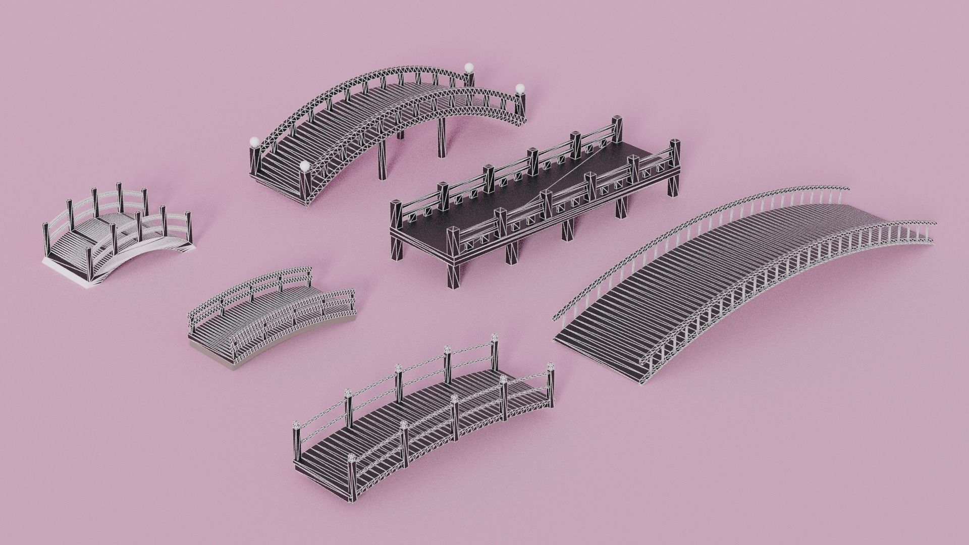 Cartoon Asian Japanese Bridge Collection 3D model_2