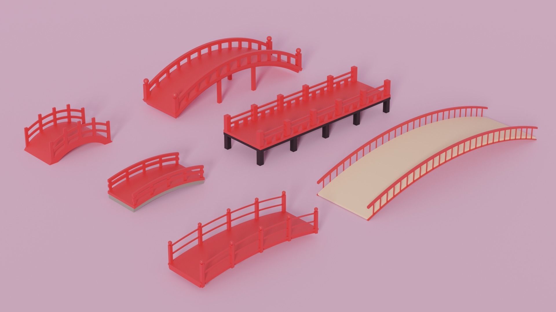 Cartoon Asian Japanese Bridge Collection 3D model_7