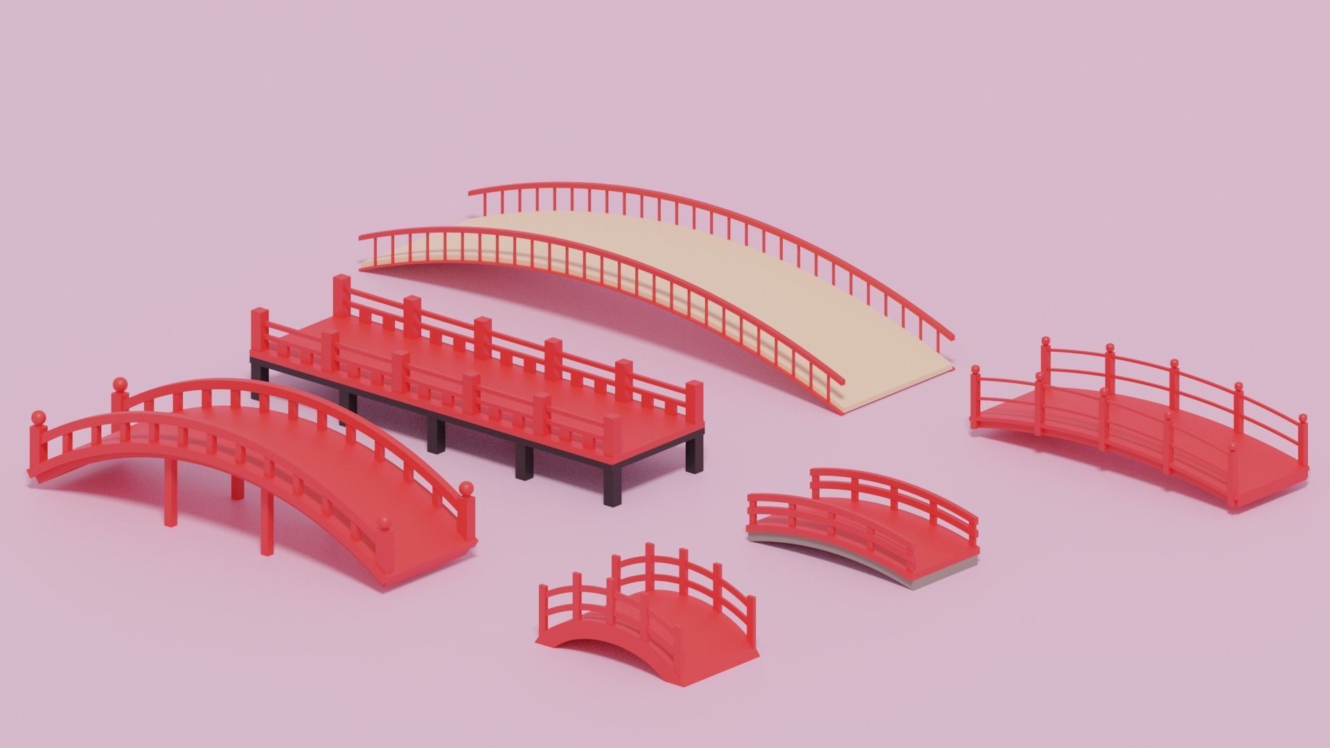 Cartoon Asian Japanese Bridge Collection 3D model_8