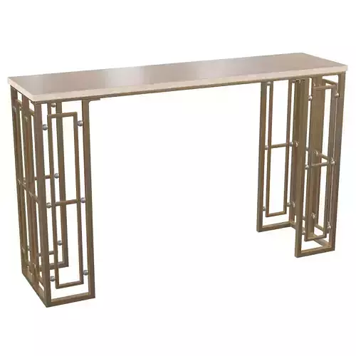 Modern Rectangular Console Table with Marble Top Metal Frame