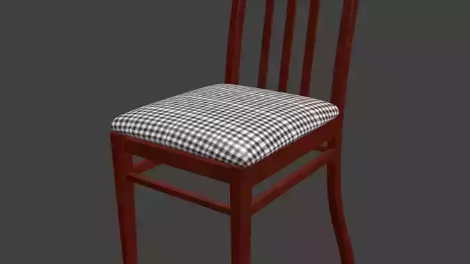 chair wooden with checkered seat