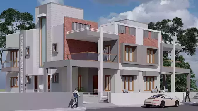 Twin bunglow exterior model