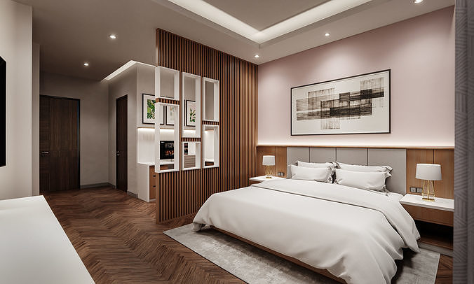 Bedroom Scandivanian Interior Low-poly 3D model 3