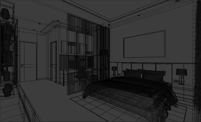 Bedroom Scandivanian Interior Low-poly 3D model 6