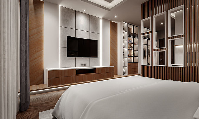 Bedroom Scandivanian Interior Low-poly 3D model 4
