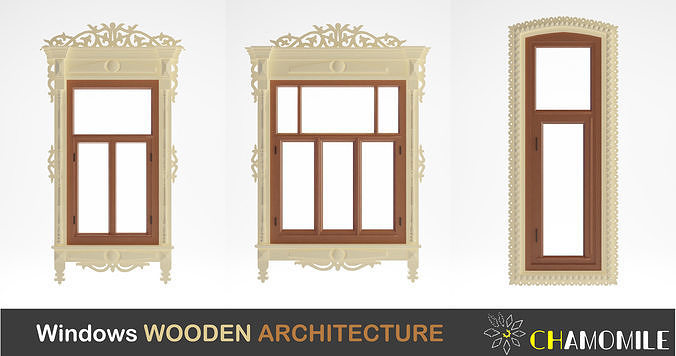 Windows wooden architecture Low-poly 3D model