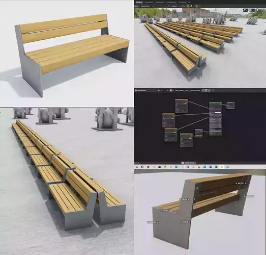 Park Bench 8 Oak 2 Metal Frame 2 Low-poly 3D model
