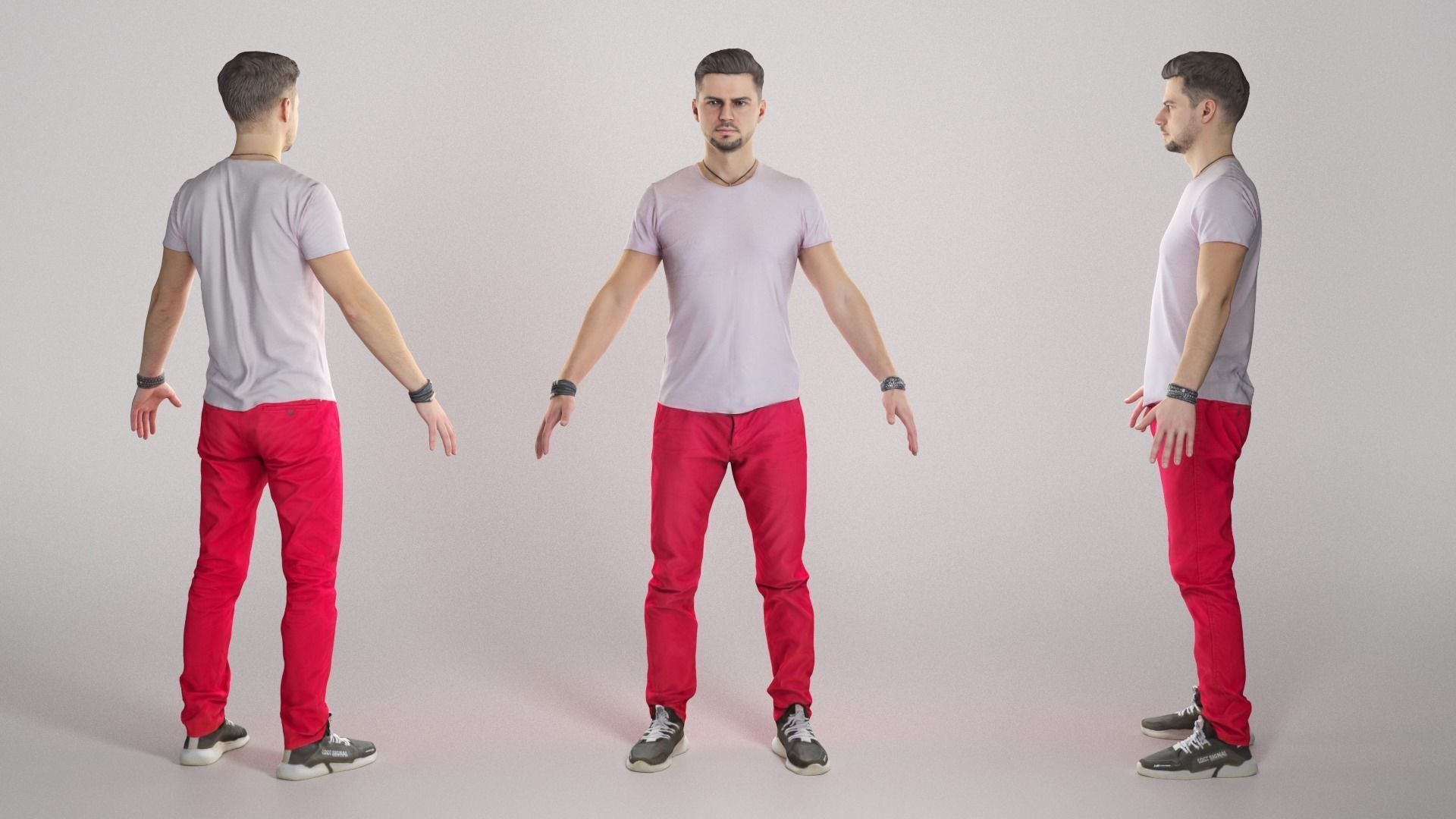 Handsome young man in A-pose 337 Low-poly 3D model_2