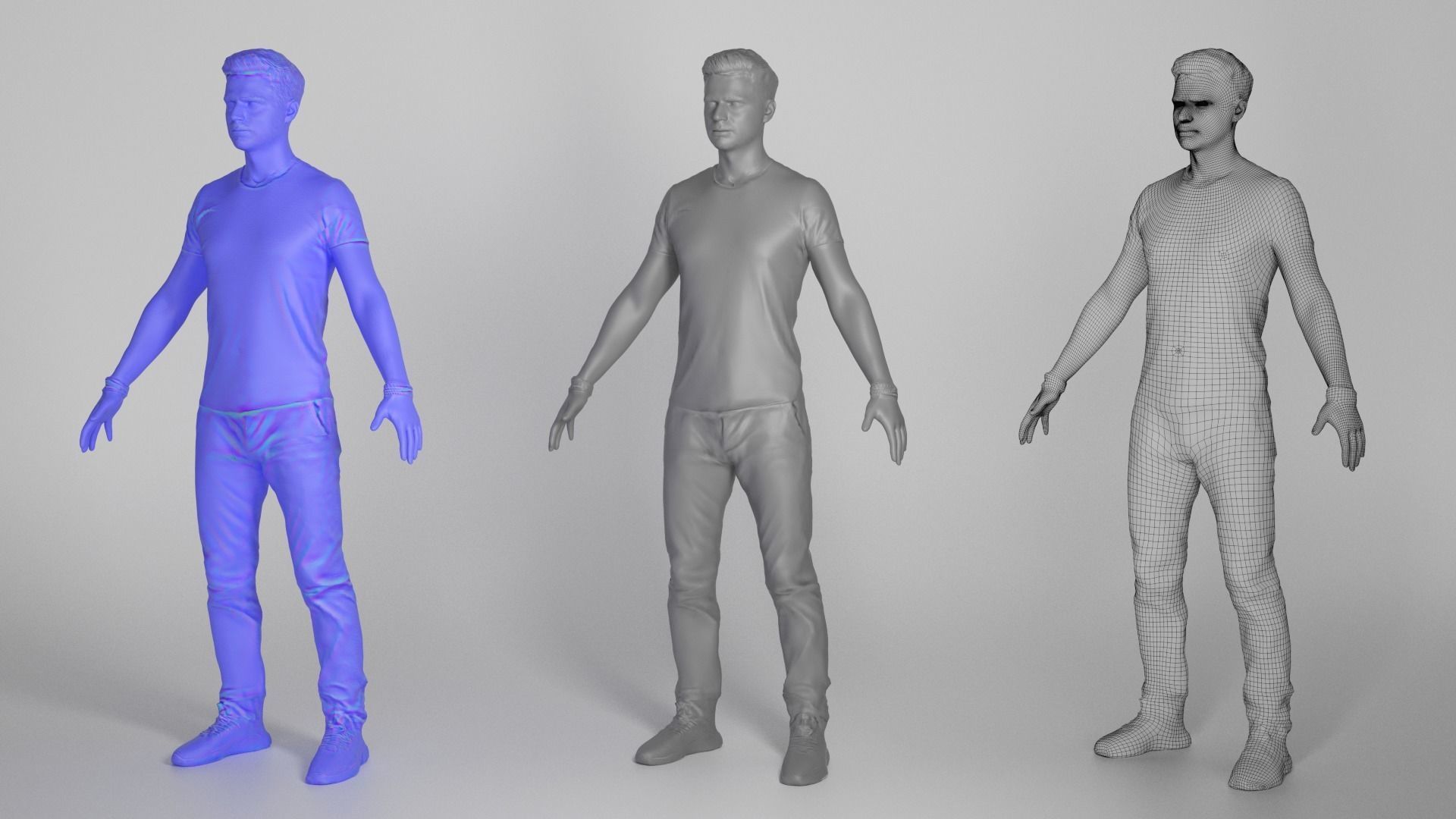 Handsome young man in A-pose 337 Low-poly 3D model_3