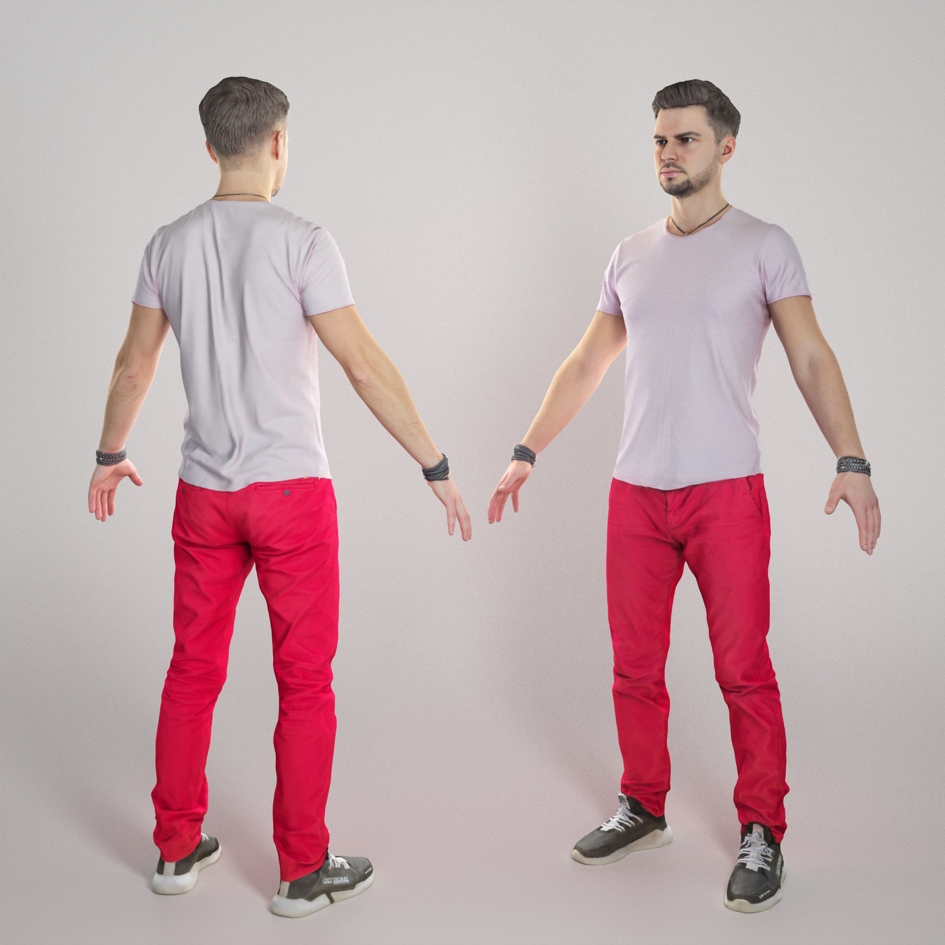 Handsome young man in A-pose 337 Low-poly 3D model_1