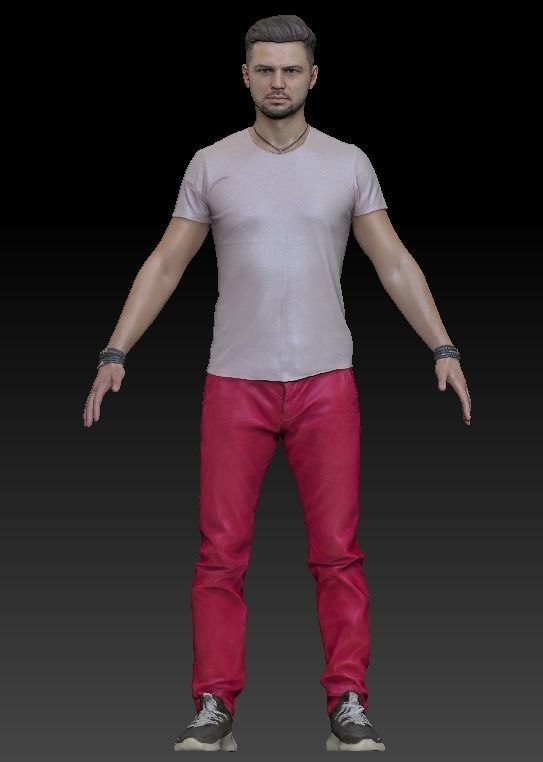 Handsome young man in A-pose 337 Low-poly 3D model_5