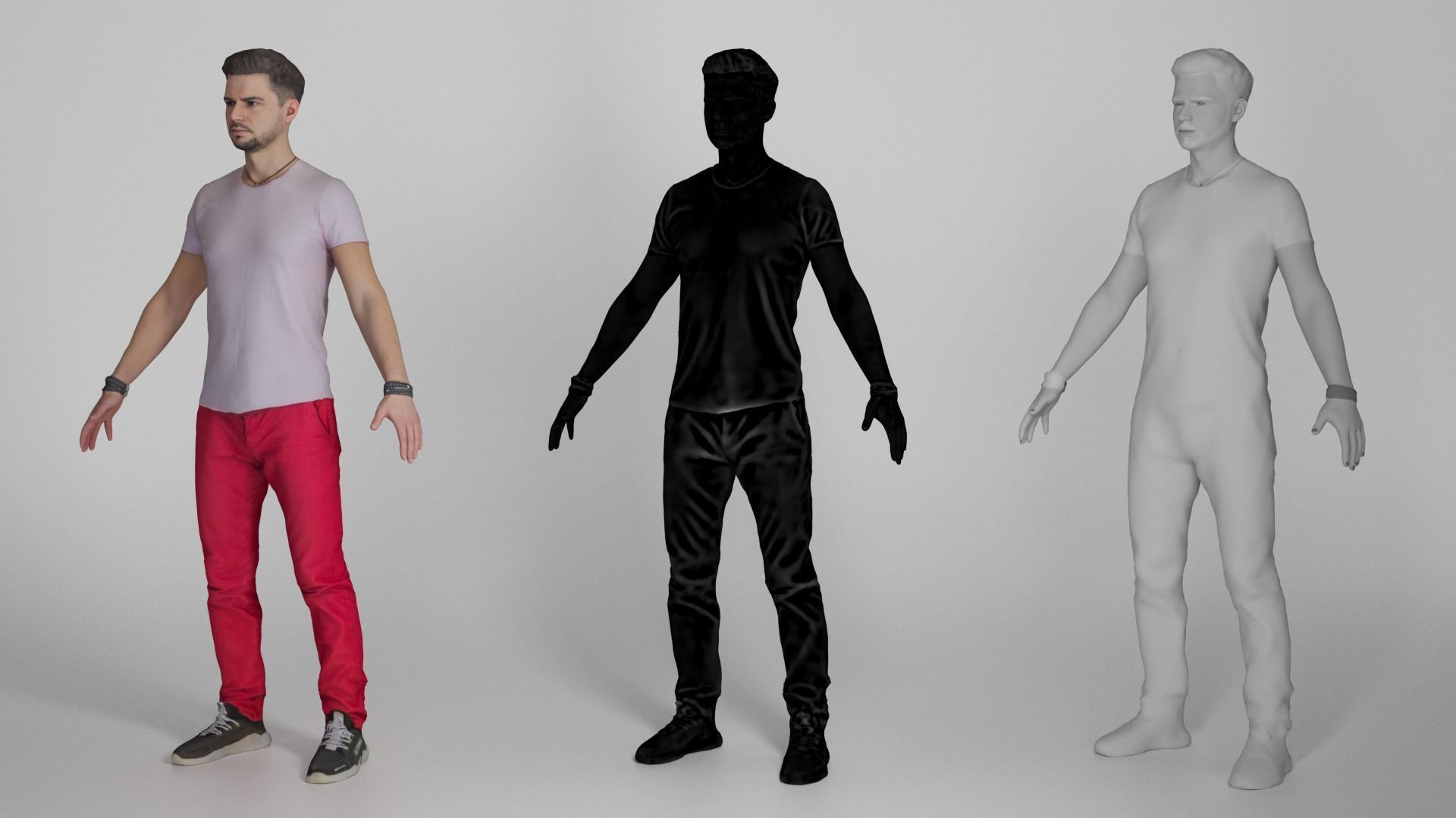 Handsome young man in A-pose 337 Low-poly 3D model_4