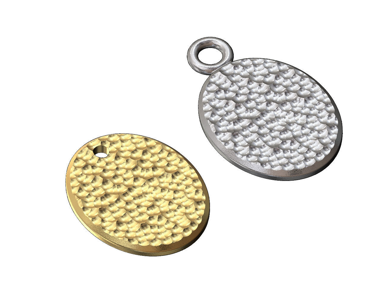 Hammered texture oval coin pendant and charm 3D print model_2