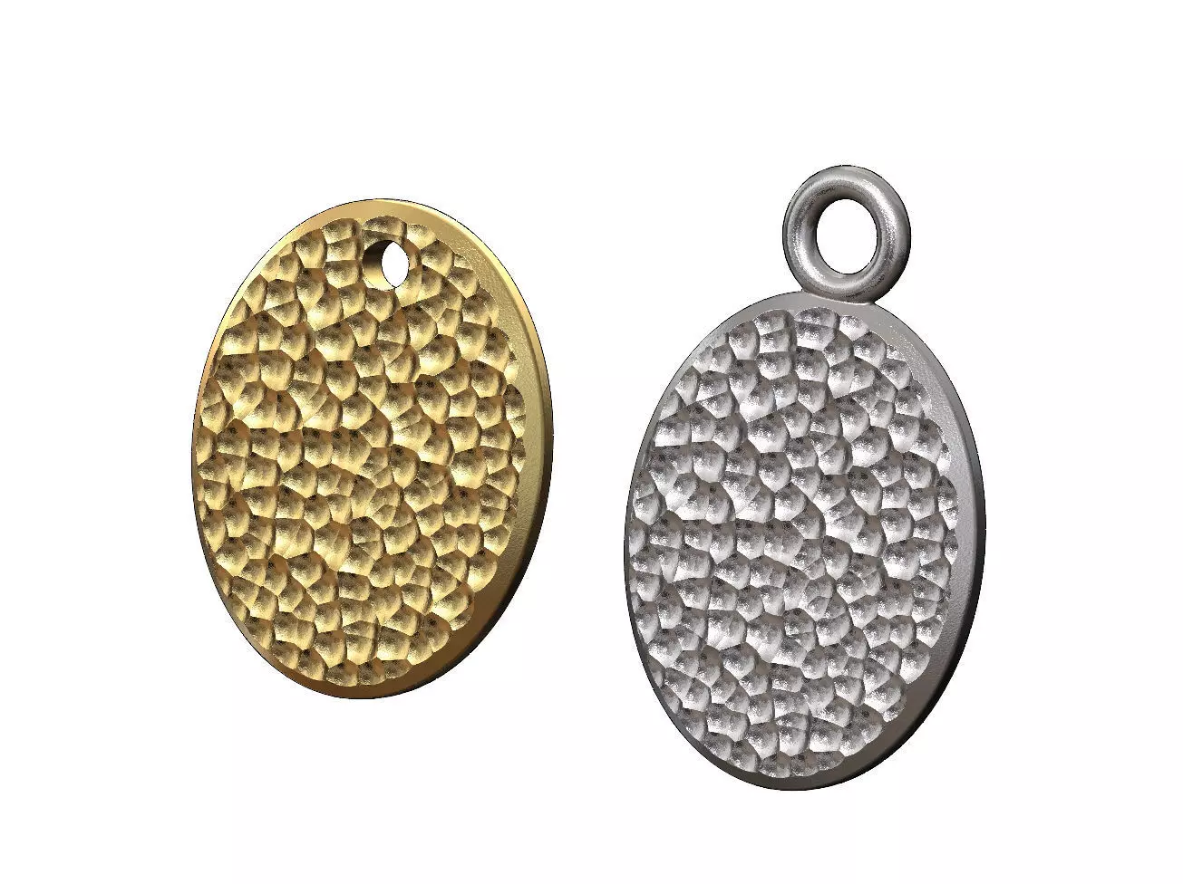 Hammered texture oval coin pendant and charm 3D print model_0