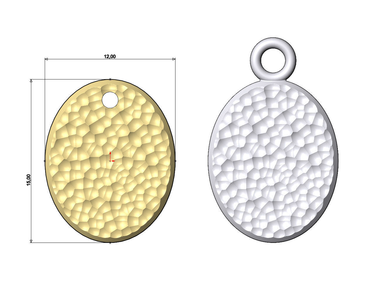 Hammered texture oval coin pendant and charm 3D print model_6