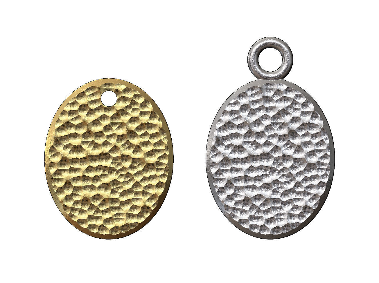 Hammered texture oval coin pendant and charm 3D print model_1