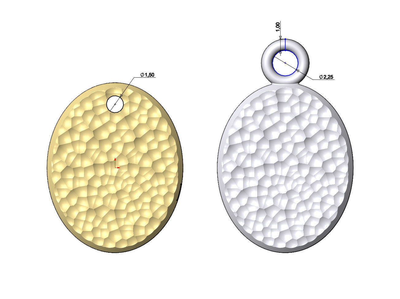 Hammered texture oval coin pendant and charm 3D print model_7